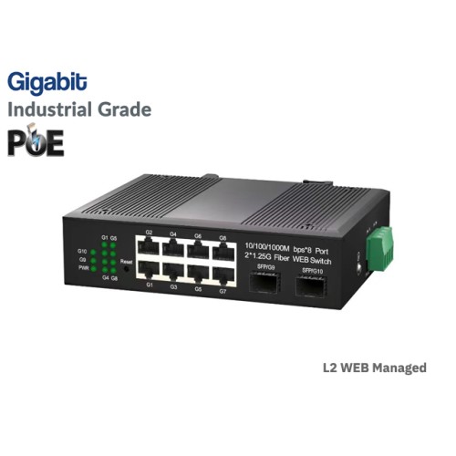 Managed L2 Gigabit IND PoE 8 Port + 2 SFP Uplink